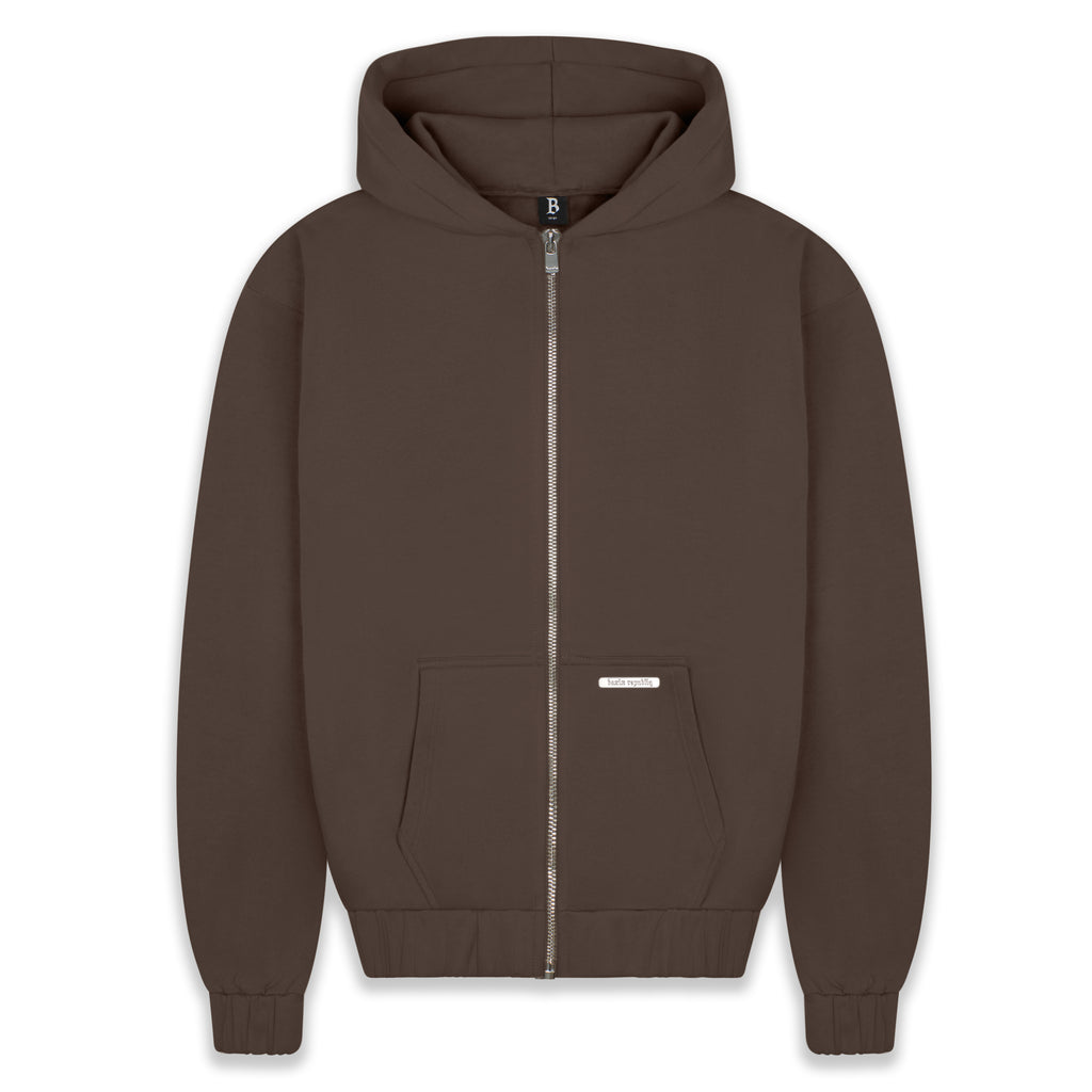 SUPER HEAVY BLANK ZIP-HOODIE CHOCOLATE BROWN